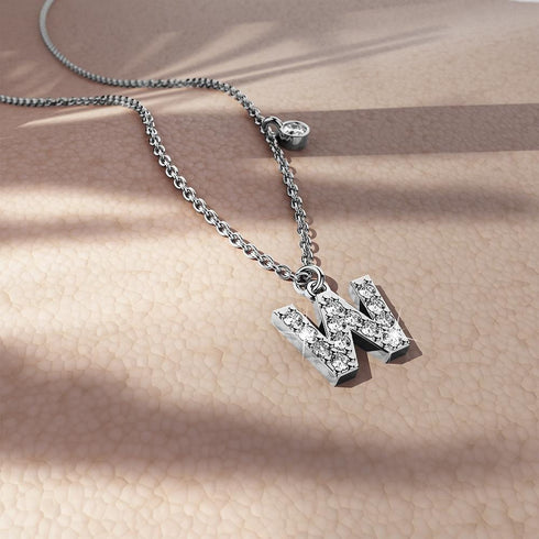 Solid 925 Sterling Silver Initial Crystal Personalised Alphabet Letter Necklace Silver